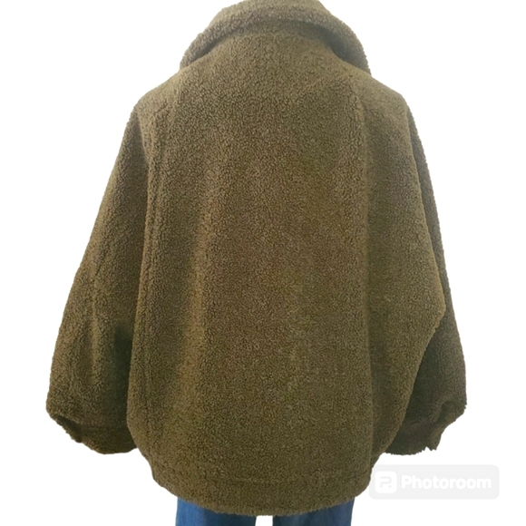 ZARA Jackie Army Green Oversized Teddy Faux Sherpa Cropped Jacket/Coat Women's M - Picture 6 of 12